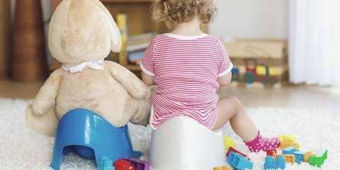 Baby on potty with teddy
